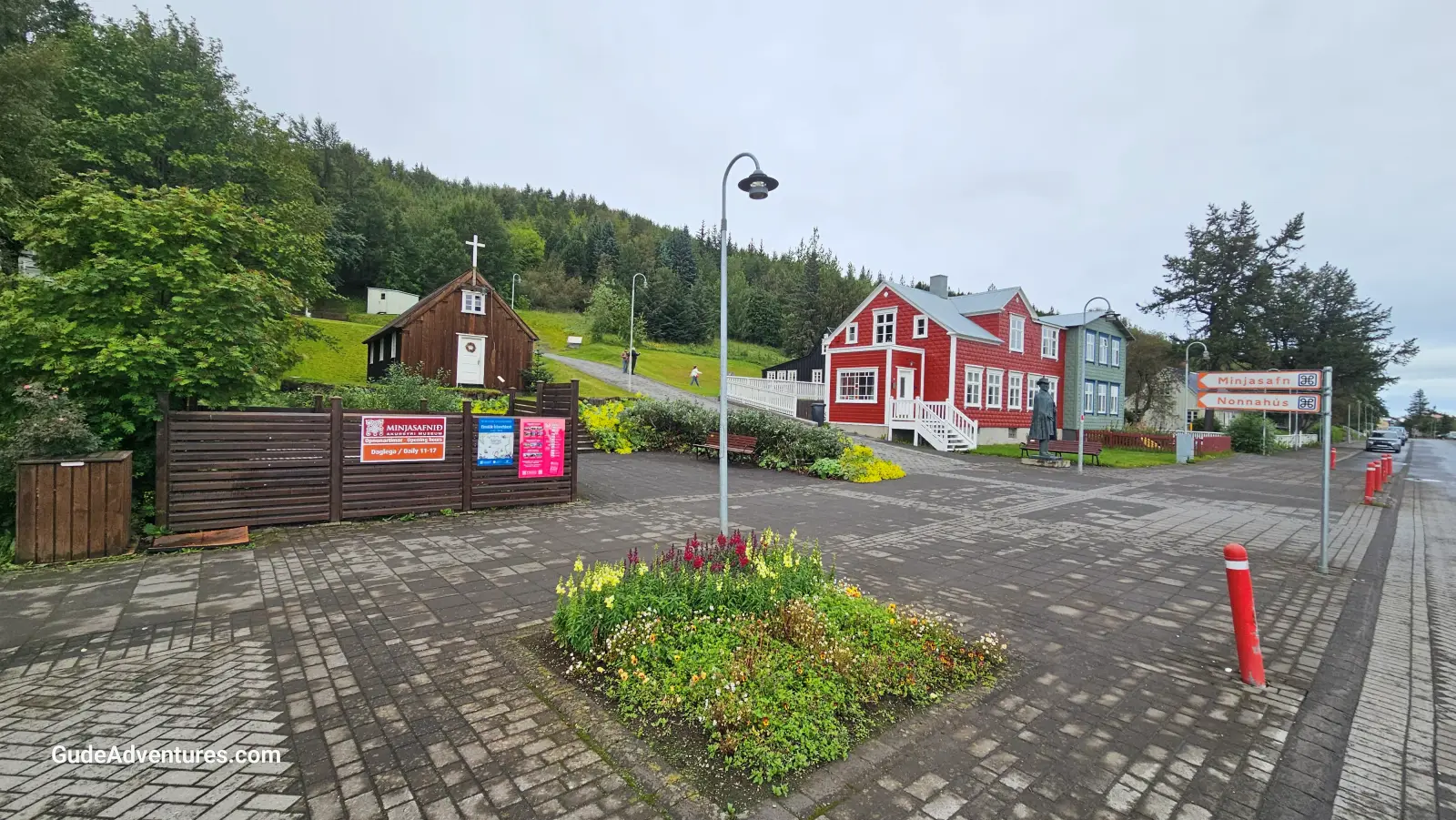 Svalbaroskirkja church, Nonnahus, and other buildings which are part of the Akureyri Museums