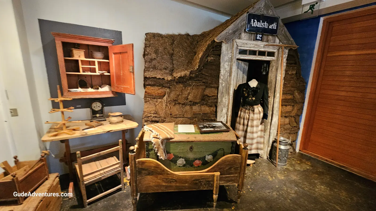 Reproduction of a sod house inside the Akureyri Museum