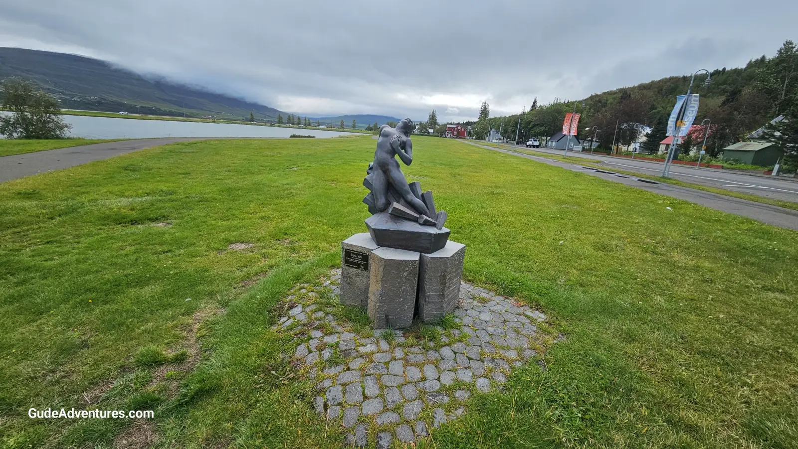 Utpra sculpture near the fjord and museums.