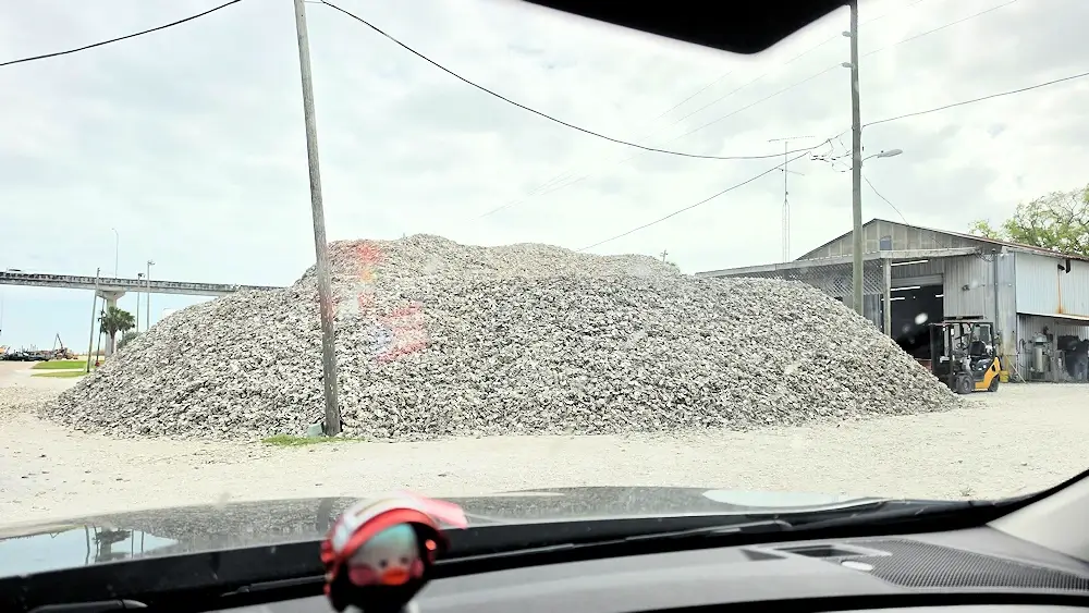 Pile of Oyster shells at an oyster processing plant.