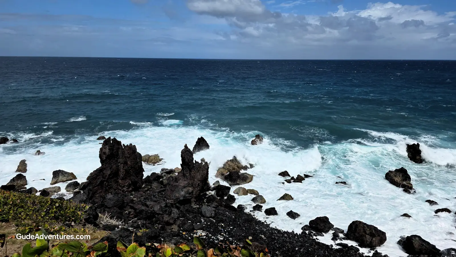 Lava flow from the Mount Liamuiga volcano into the sea
