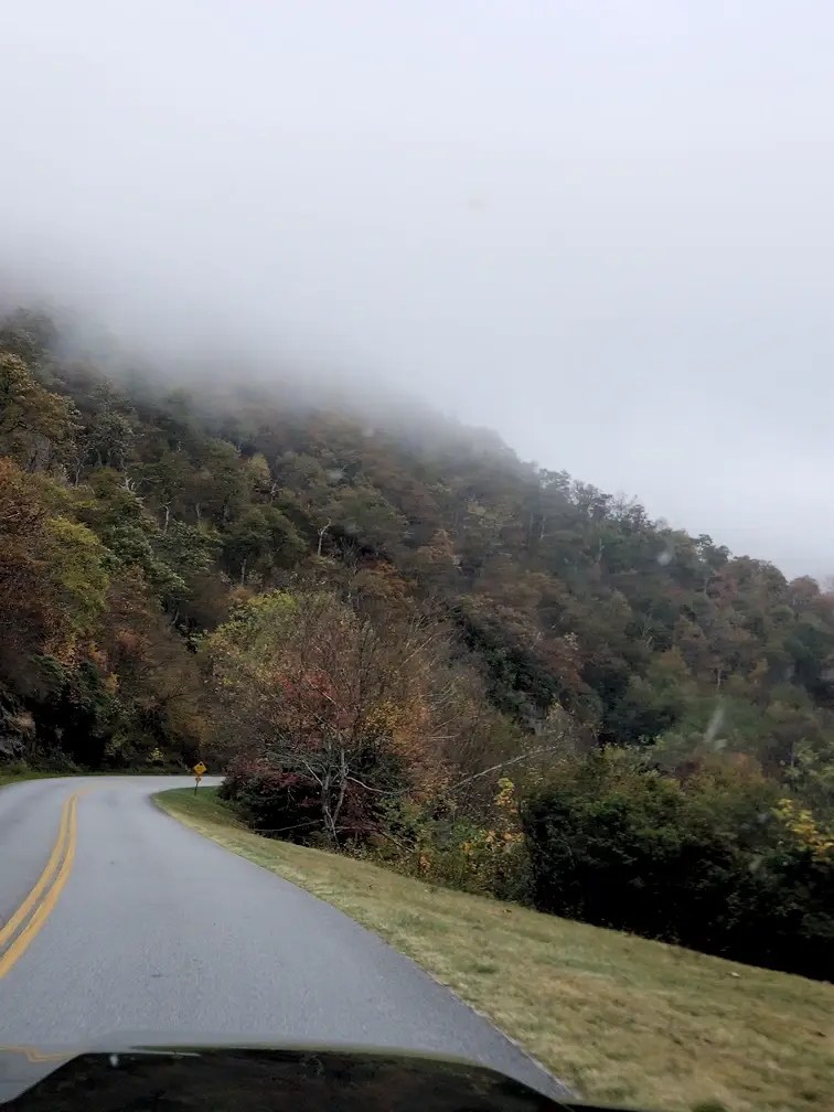 Clouds hanging on the mountain top on the Blue Ridge Parkway 