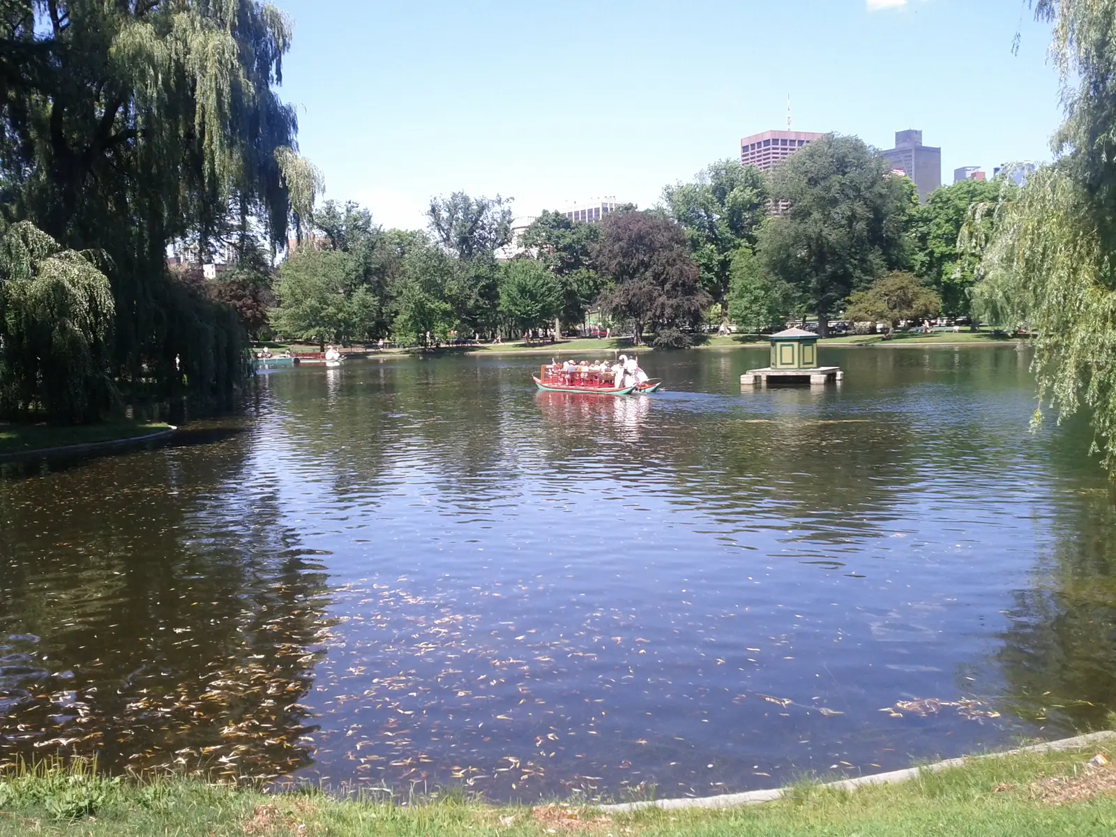 Swan boat on the Public Garden lake at the Boston Commons on Beacon Hill