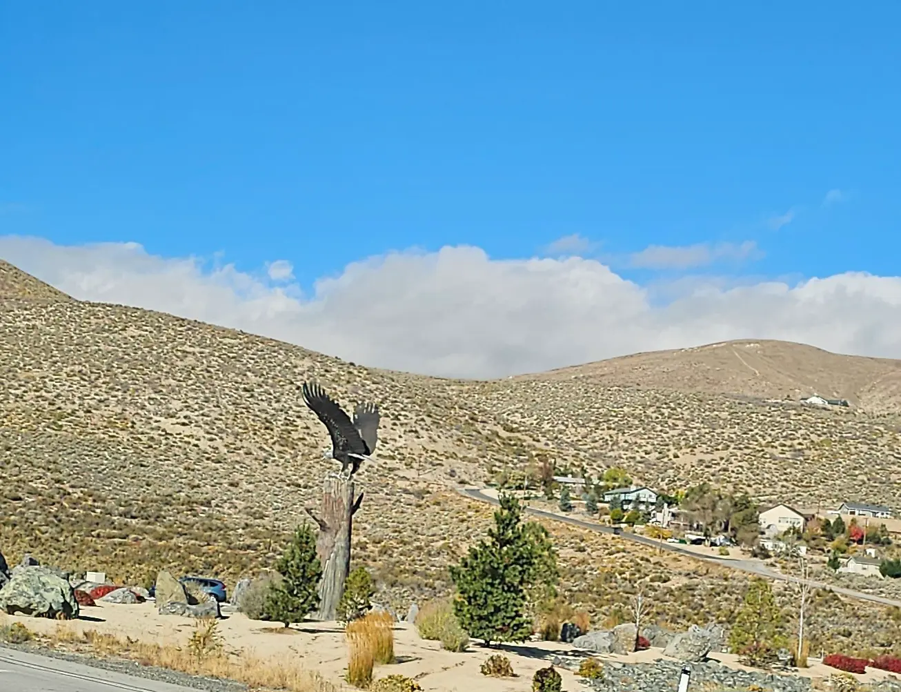 Freedom the Eagle statue at the south edge of town