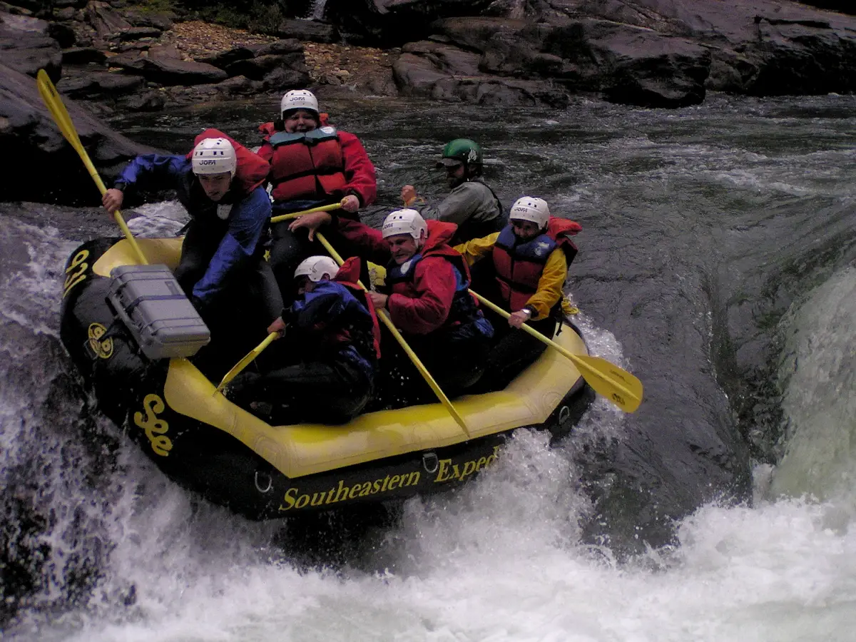 Huge drop while whitewater rafting on the Chattooga River 