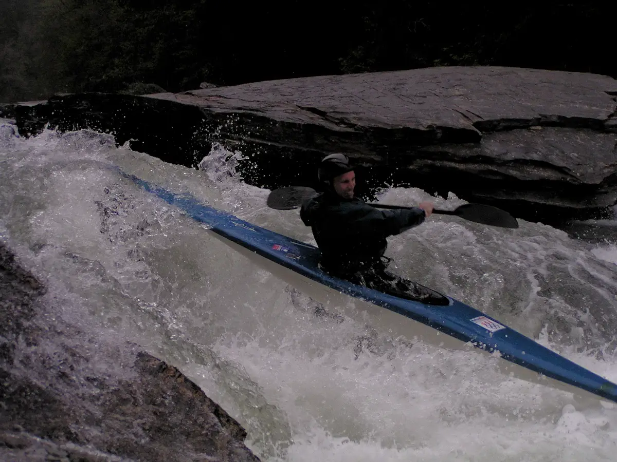 Whitewater kyaking on the Chattooga River rapid