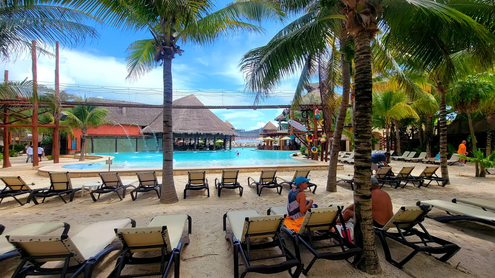 Several swimming pools are located at the port and the chairs are free to use if you purchase food from the restaurants there.