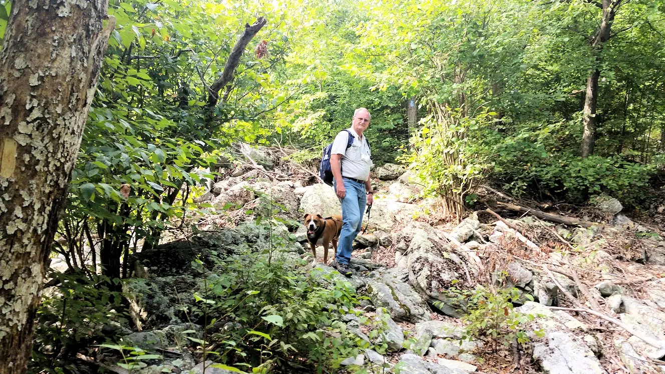 Hiking in a rocky area at Cowans Gap