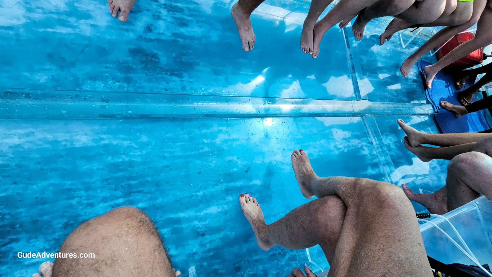 View of the floor of the plexiglass boat
