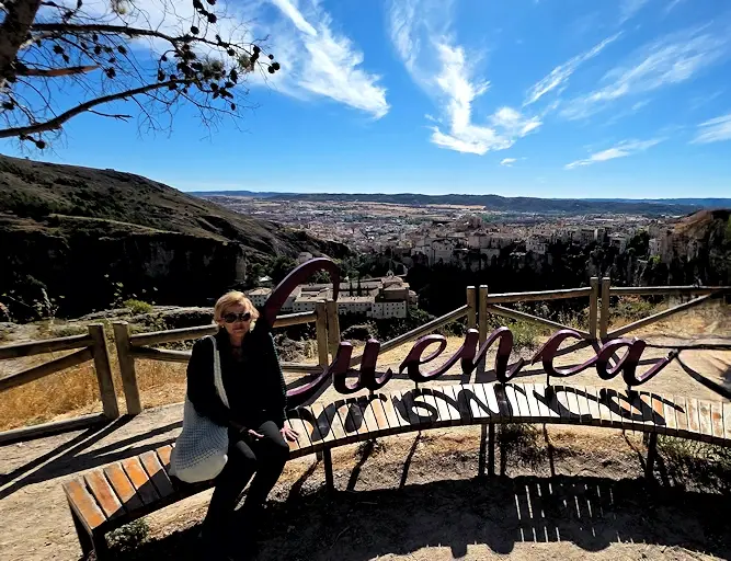 Cuenca sign overlooking the city and the Convento San Pablo