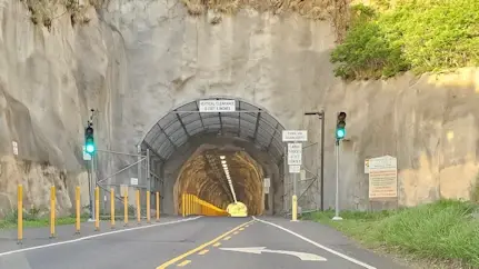 Tunnel under the wall of the crater rim.