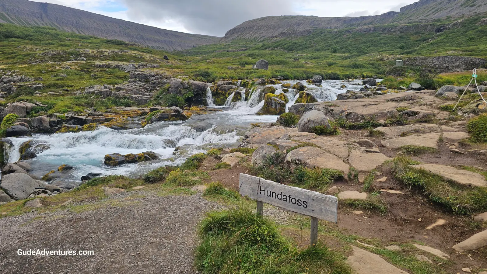 View of the Hundafoss waterfall.