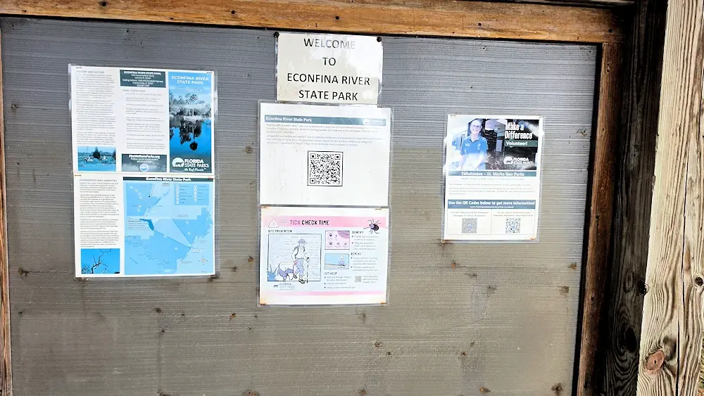 Bulletin board with information about the Econfina River State Park.