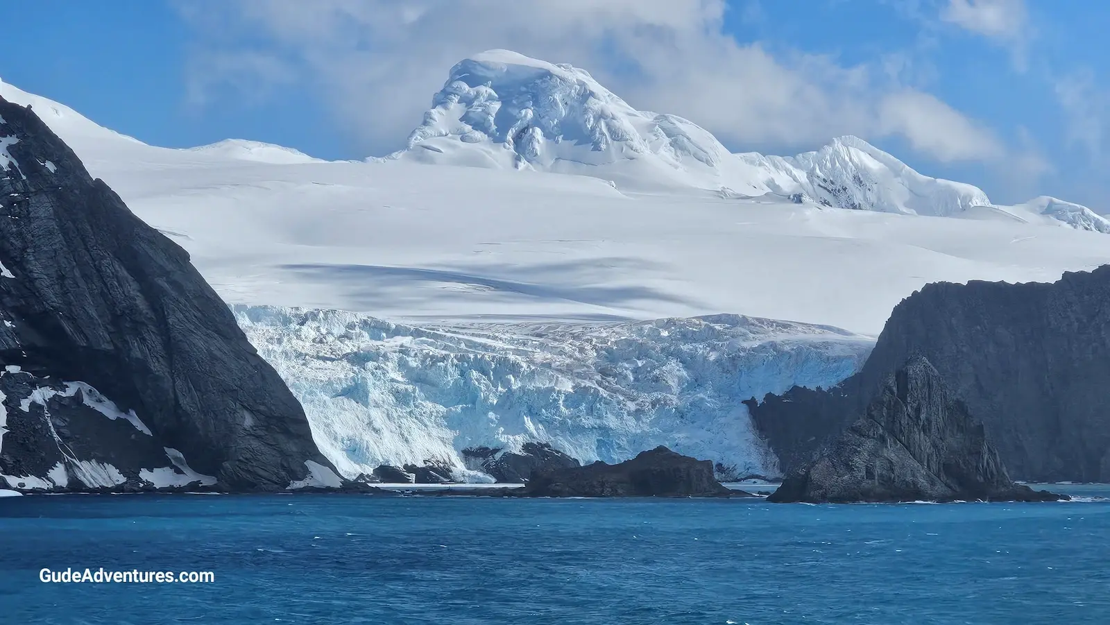 Point Wild in front of a glacier on Elephant Island