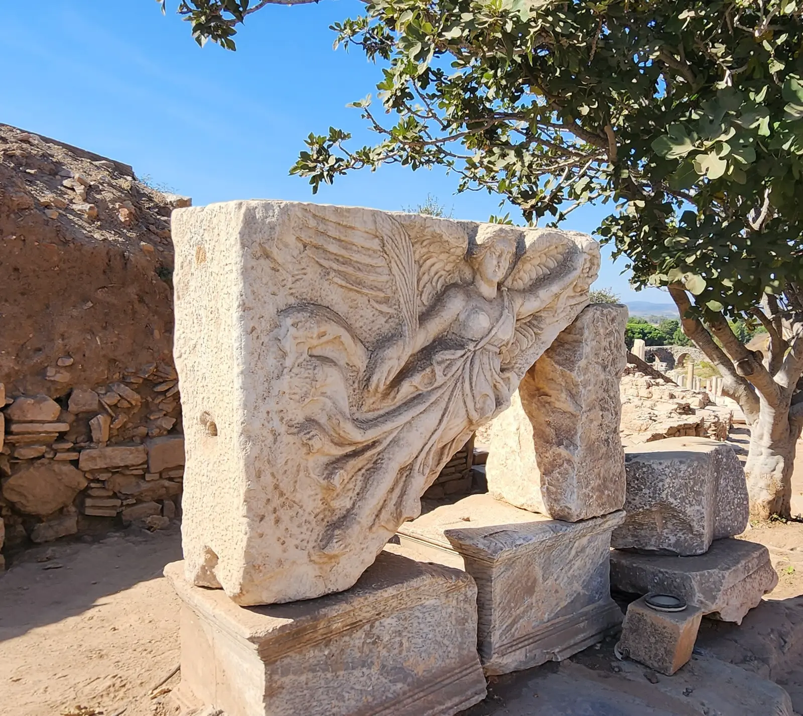 Stone carving of the goddess Nike.