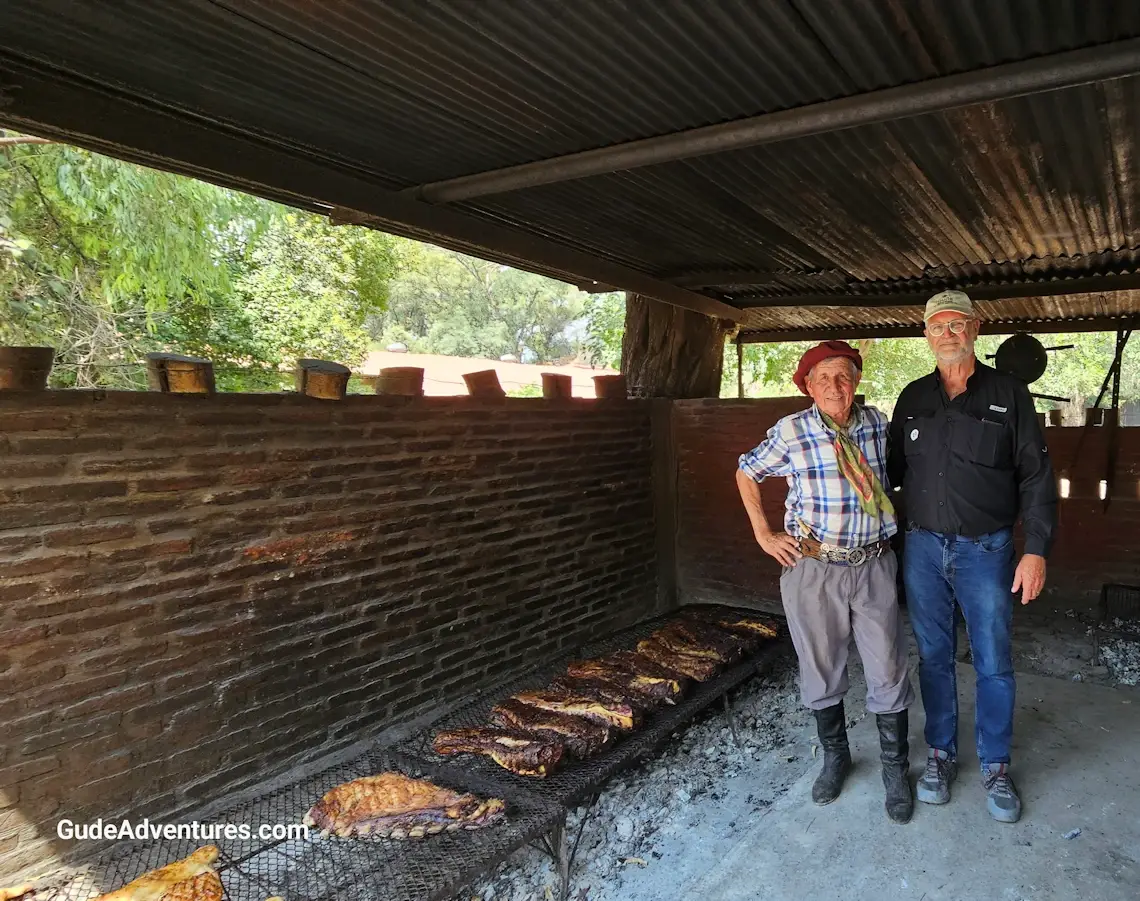 Barbequing the meat for lunch