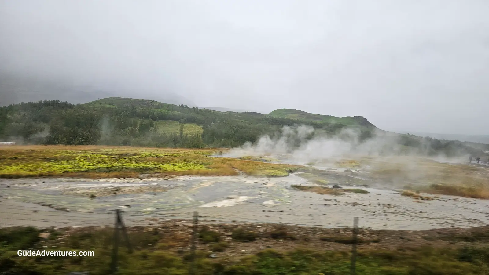The trail from the Geiser Visitor Center passes through the Haukadalur geothermal area.