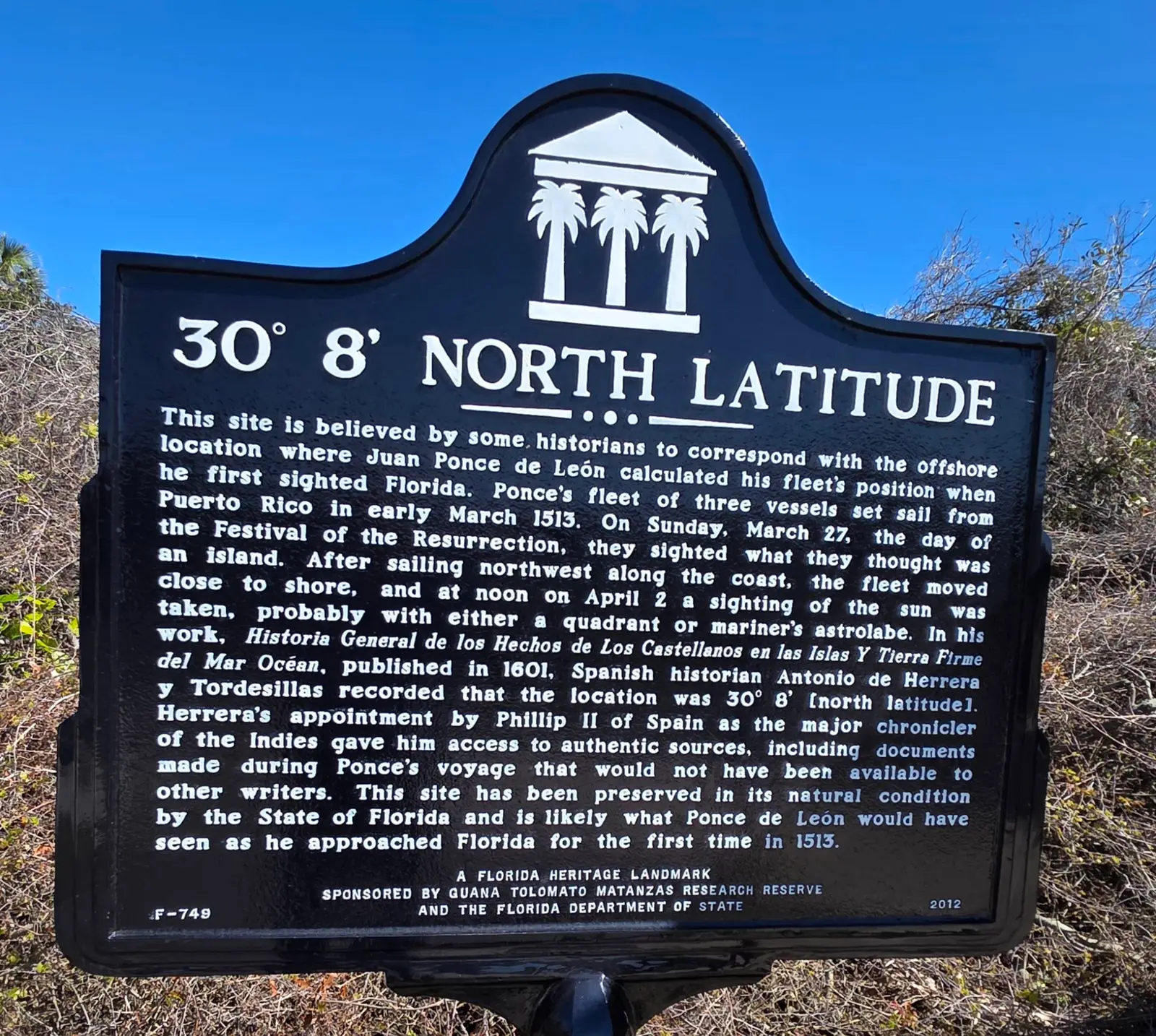  Historic Marker regarding site where Ponce de Leon first sighted Florida on April 2, 1513.