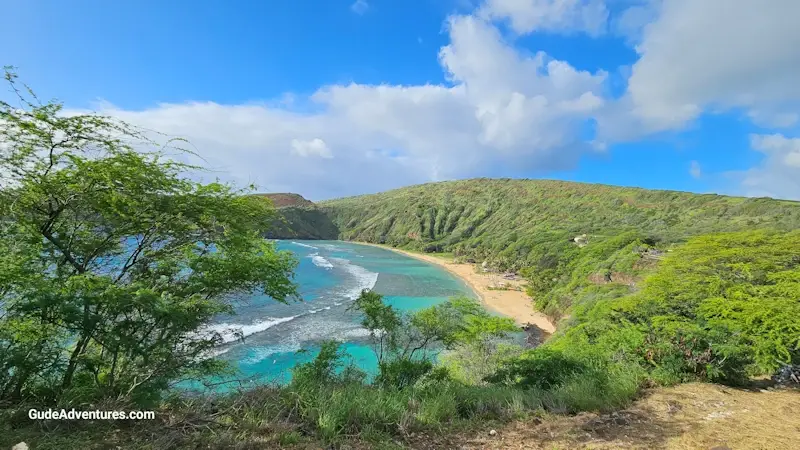 View to the Hanauma Bay beach and snorkeling area.