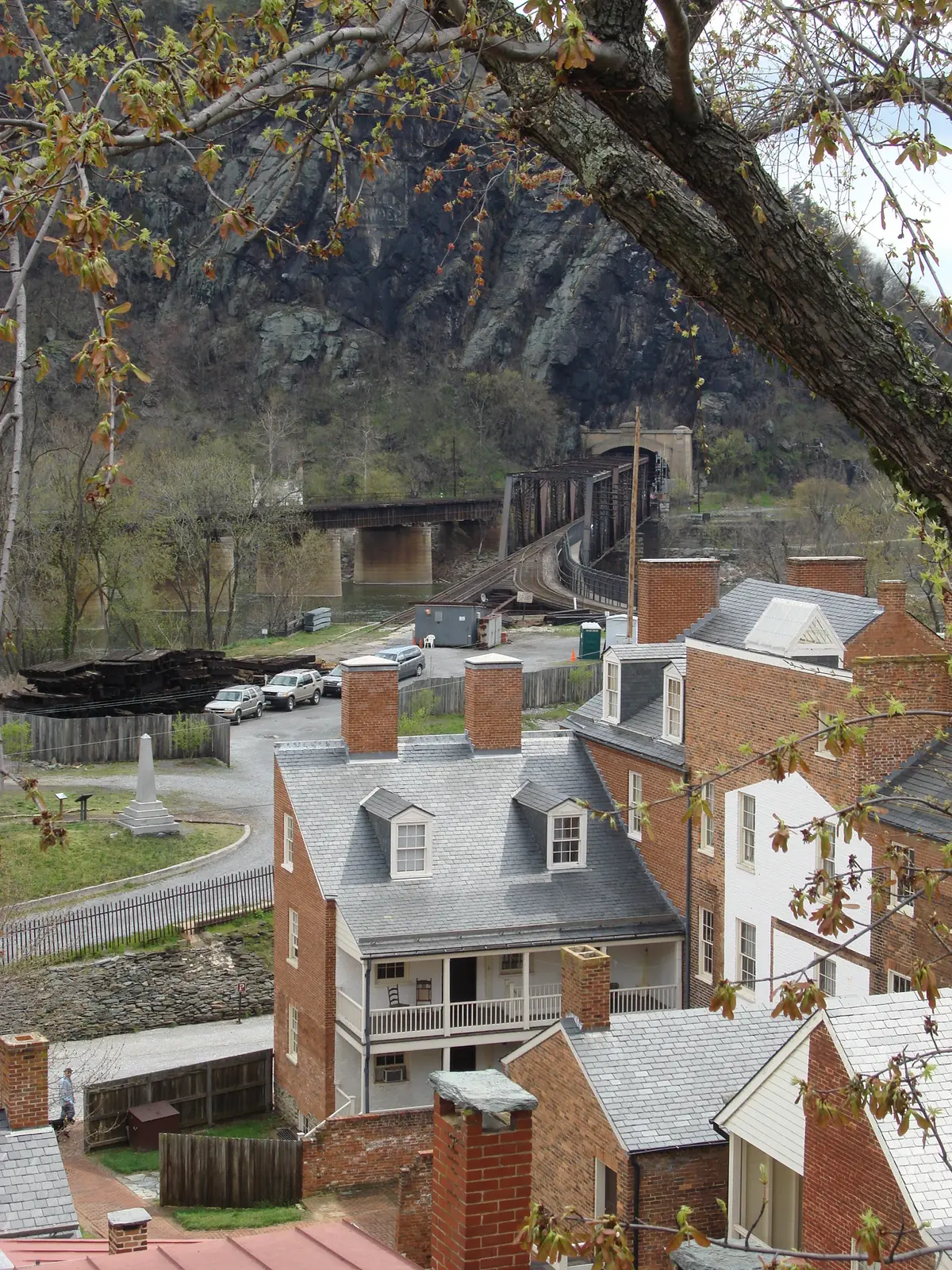 View from Harpers Ferry to the Potomac River and railroad tunnel.