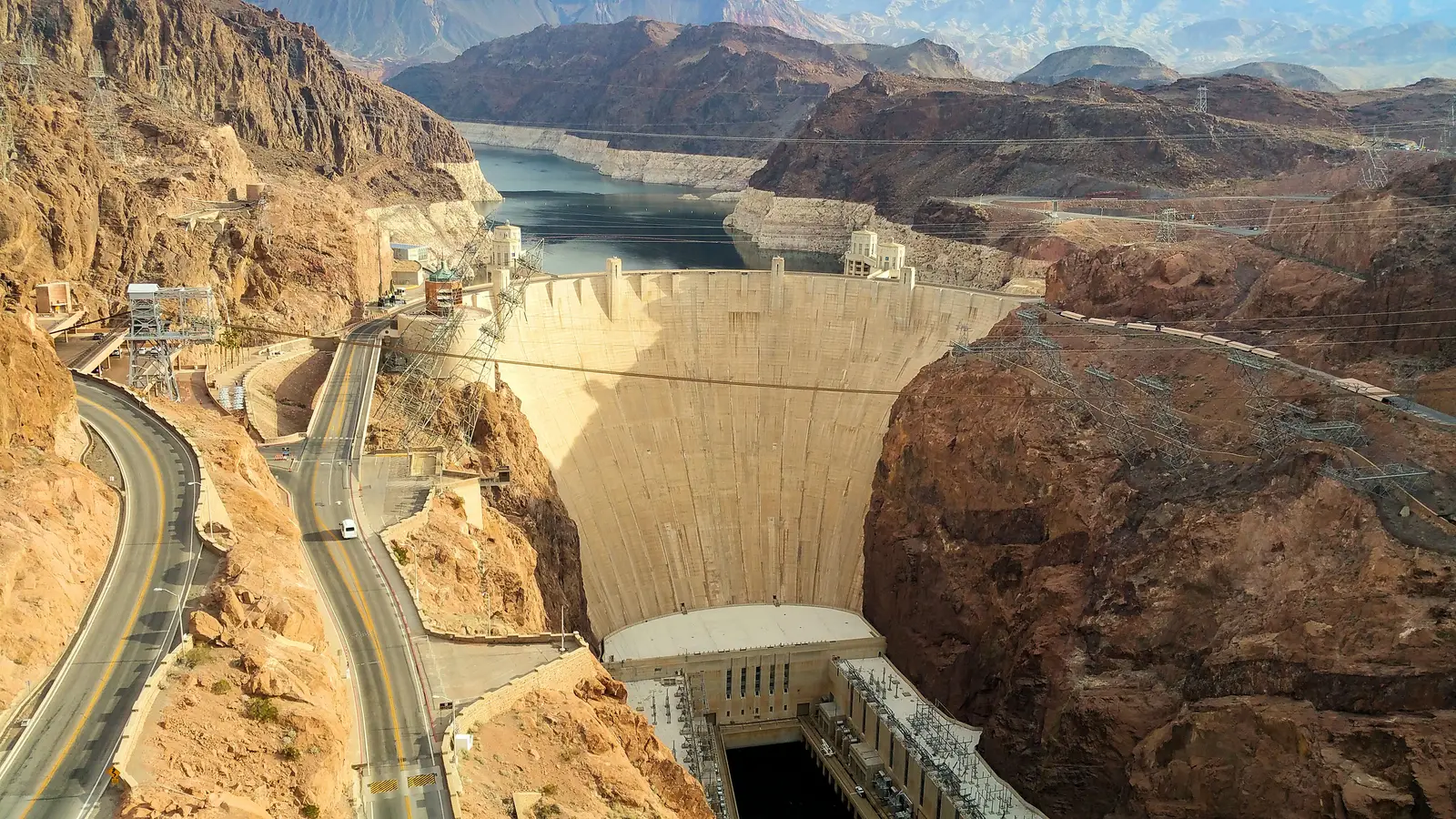 Views of the Hoover Dam from the the Mike O'Callaghan-Pat Tillman Memorial Bridge walkway.