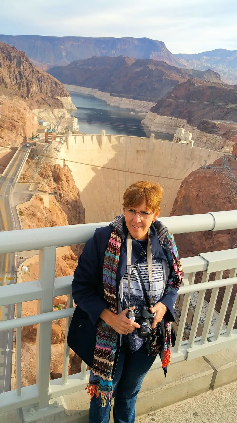 Views of the Hoover Dam from the the Mike O'Callaghan-Pat Tillman Memorial Bridge walkway.