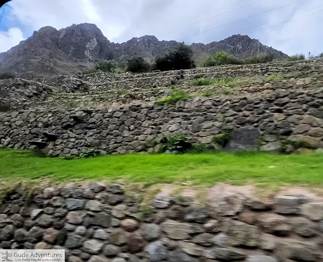 Patallacta terraced hillside and stone buildings