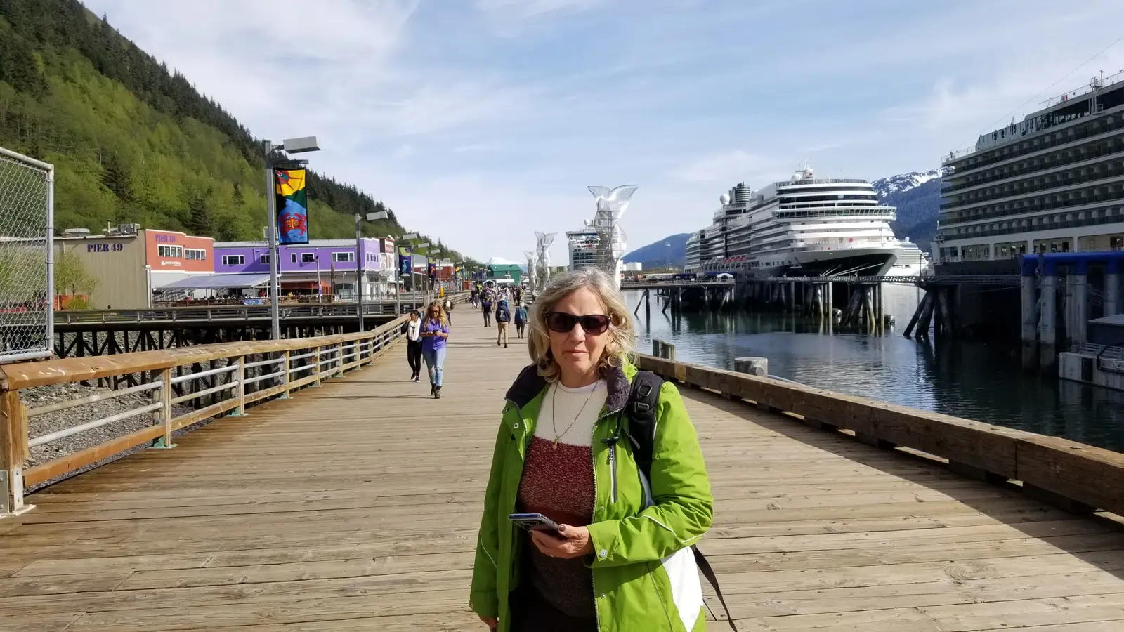 The cruise ship docks in Juneau.