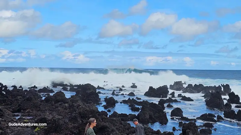 Waves crashing ashore at KeAnae Point