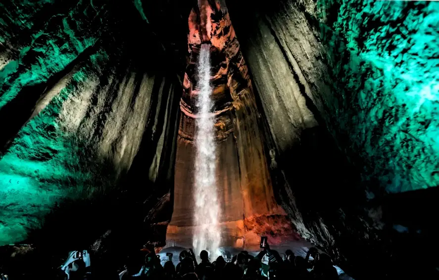Ruby Falls is a natural 145 ft waterfall located 260 ft under Lookout Mountain