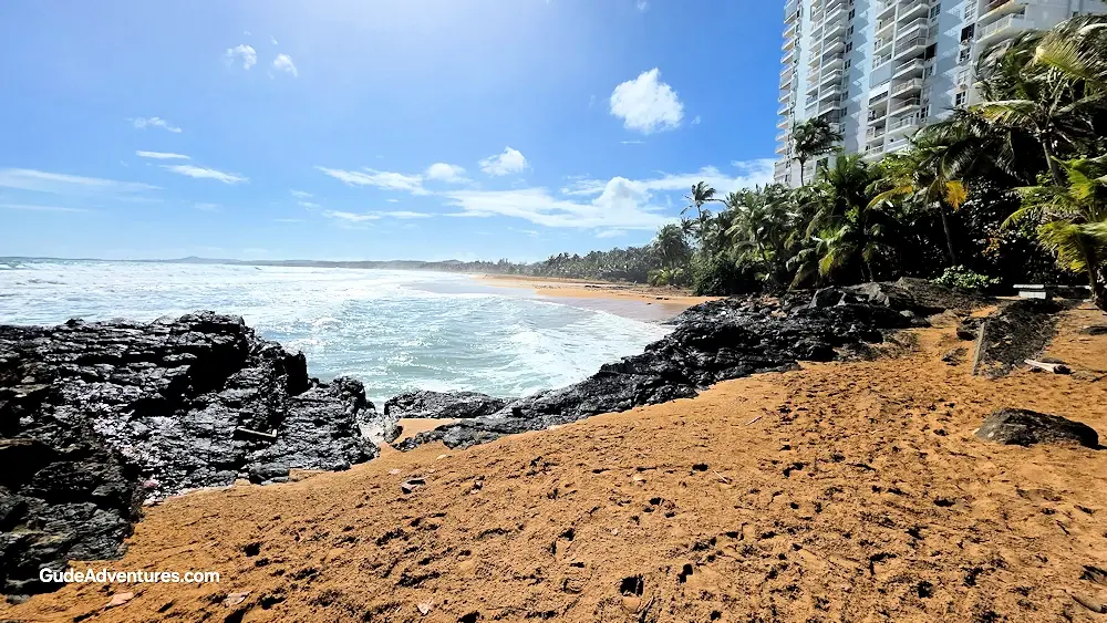 View of Playa San Miguel from the lava rocks Punta Lare