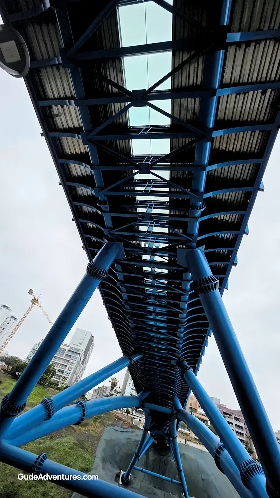 View from underneath the Puente de la Paz pedestrian bridge
