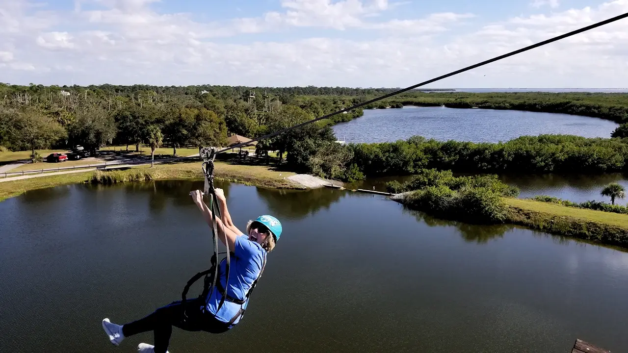 Ziplining over the water at Mobbly Bayou