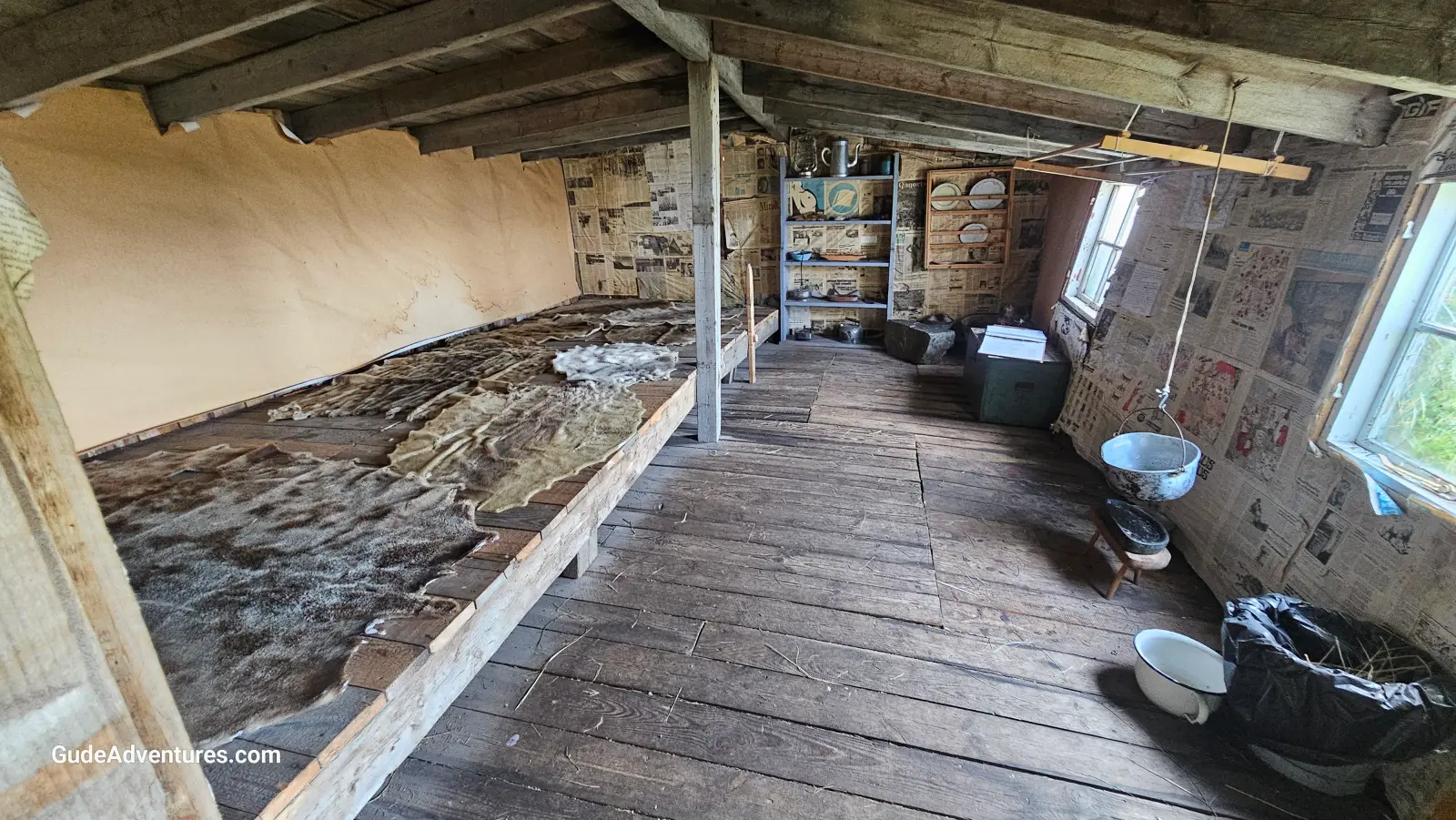 Seal skins drying in shed