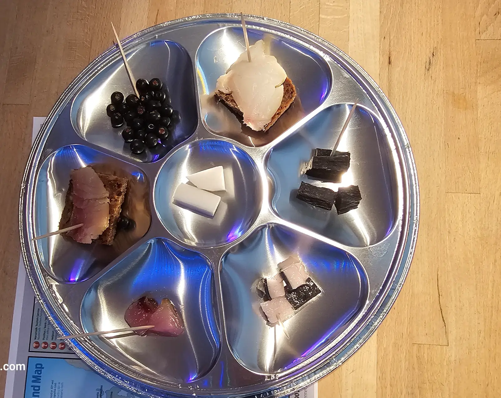 2Sampler of local berries, whale, seal, dried seal, turnips, smoked salmon and smoked halibut