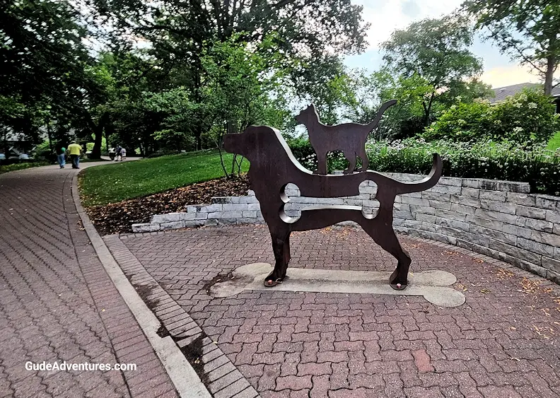 Dog sculpture on Naperville Riverwalk