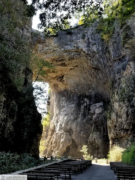 View of the Natural Bridge from upstream on Cedar Creek