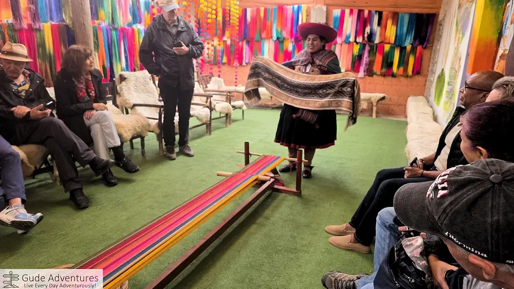 Demonstrating weaving at the Parwa Cultural Center 