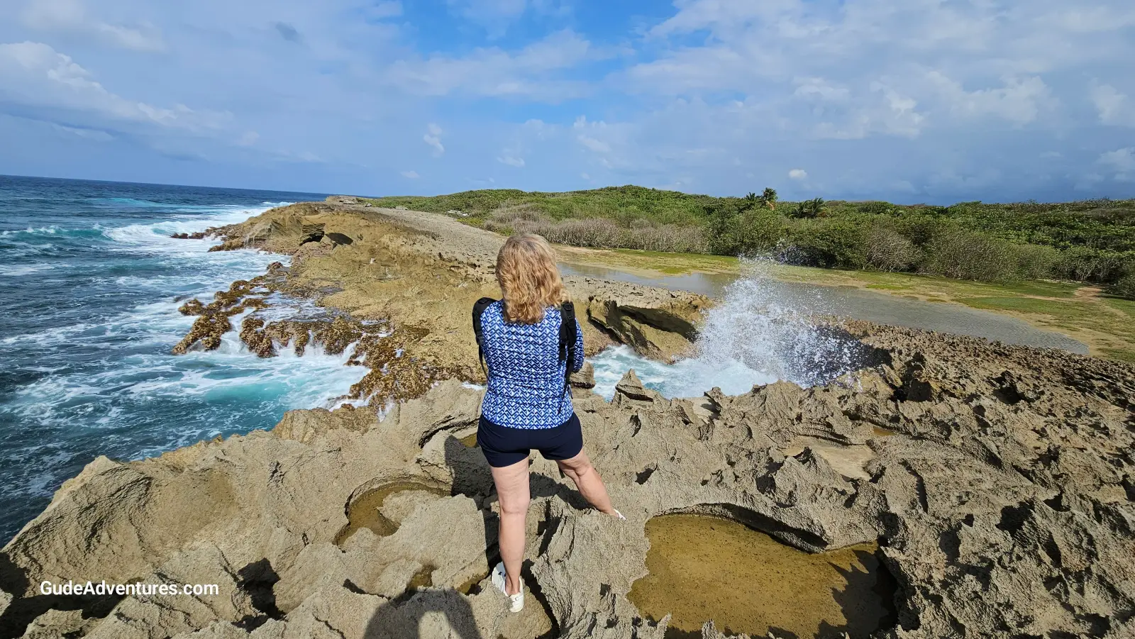 Waves splashing over the cliffs.at Playa Vacia Talega Puerto Rico