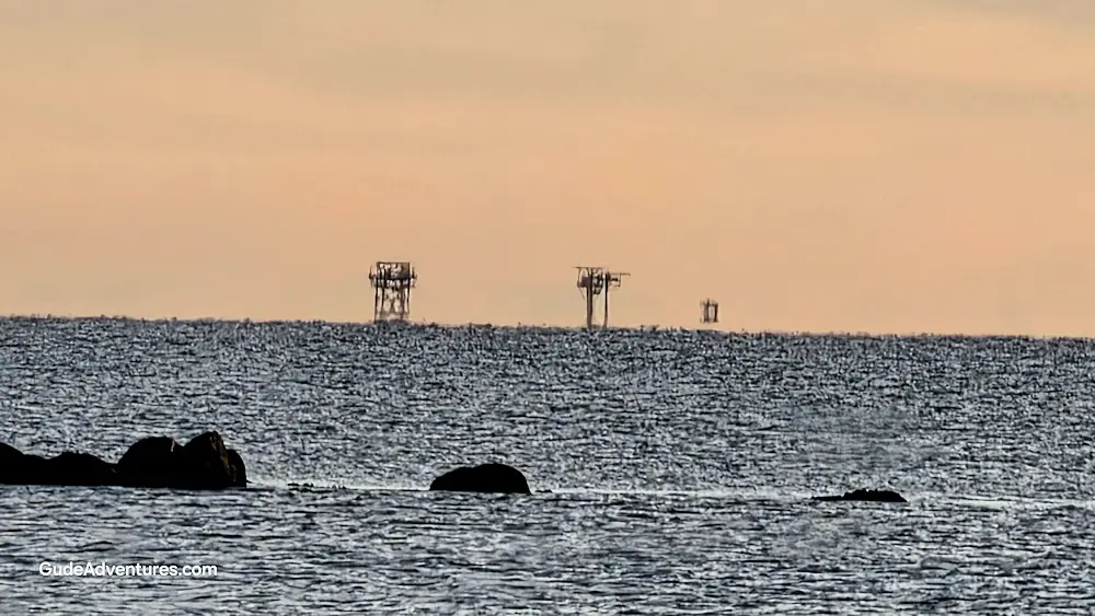Oil drilling platforms off the coast