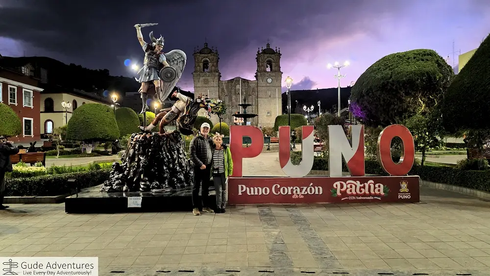 Puno sign in the Plaza de Armas