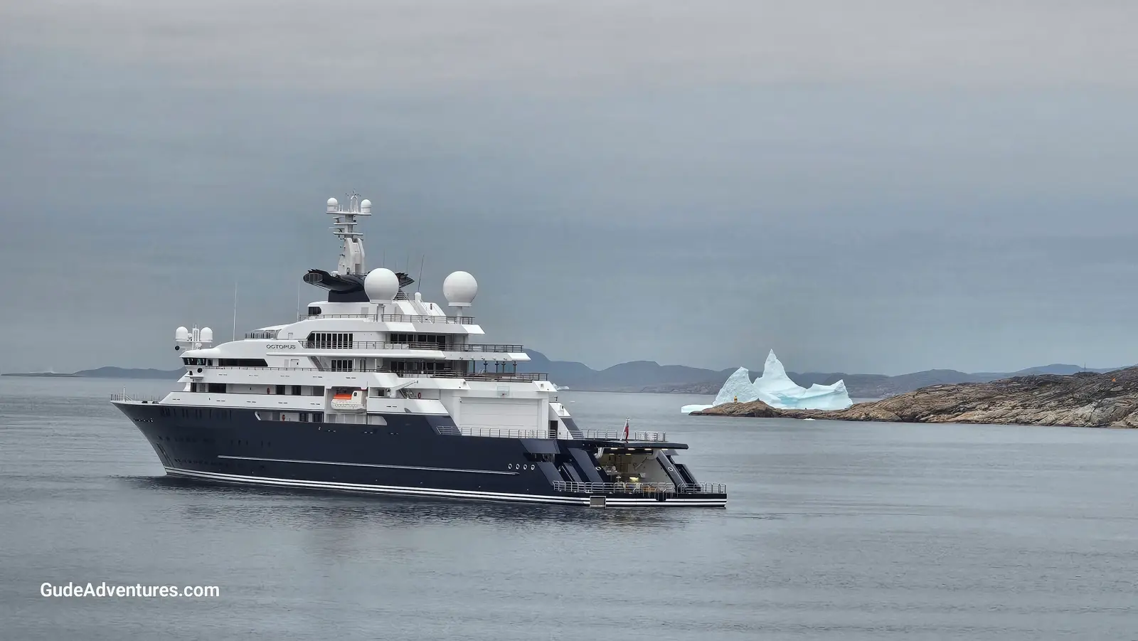 The super yacht "Octopus" in the harbor. 