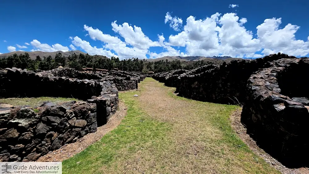 Rows of hundreds of storehouses (qollqas) at Raqchi