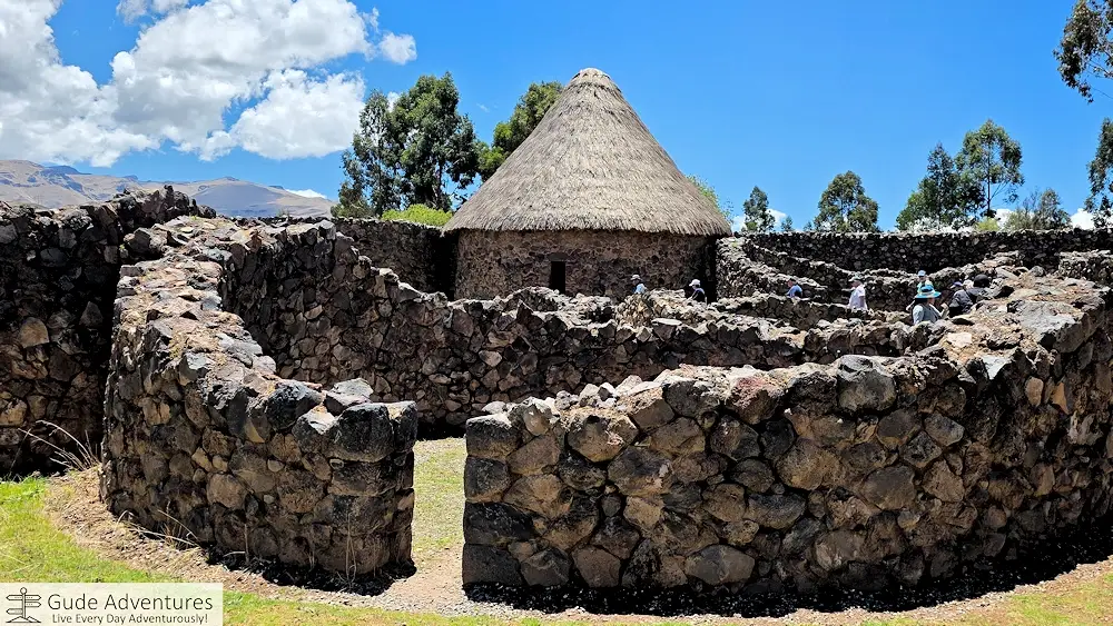 An example of one of the storehouses (qollqas) with a reconstructed roof