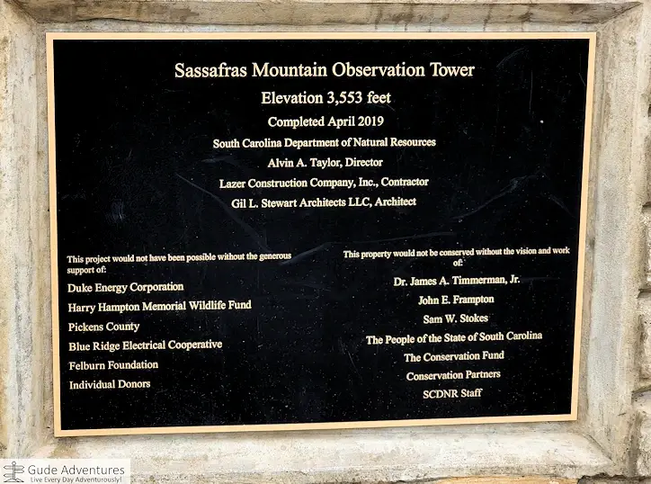 Sassafras Mountain Observation Tower sign