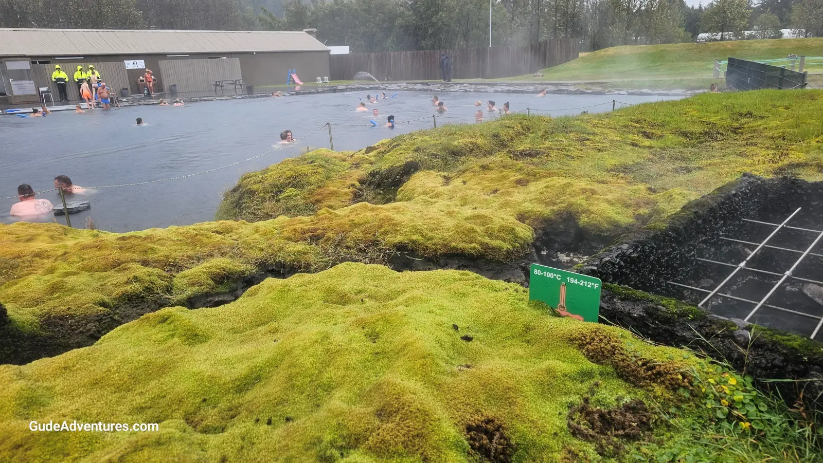 Hot spring and steam vents near the swimming area.