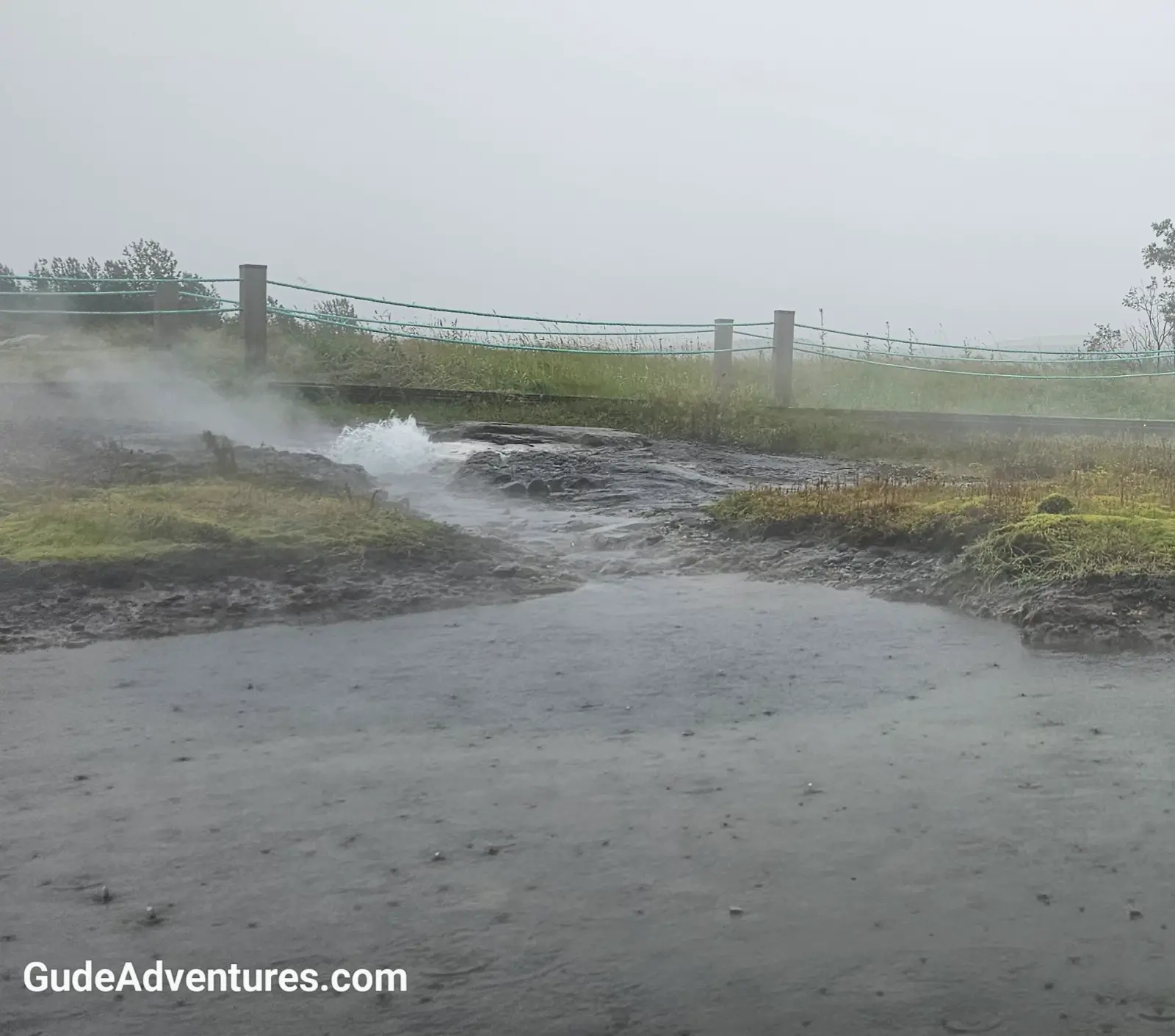 The Litli Geysir next to the swimming area erupts every few minutes.
