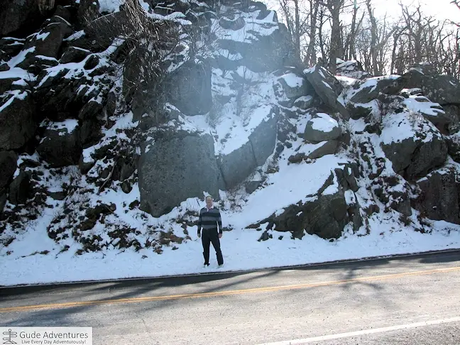 Snow on the mountains on Skyline Drive