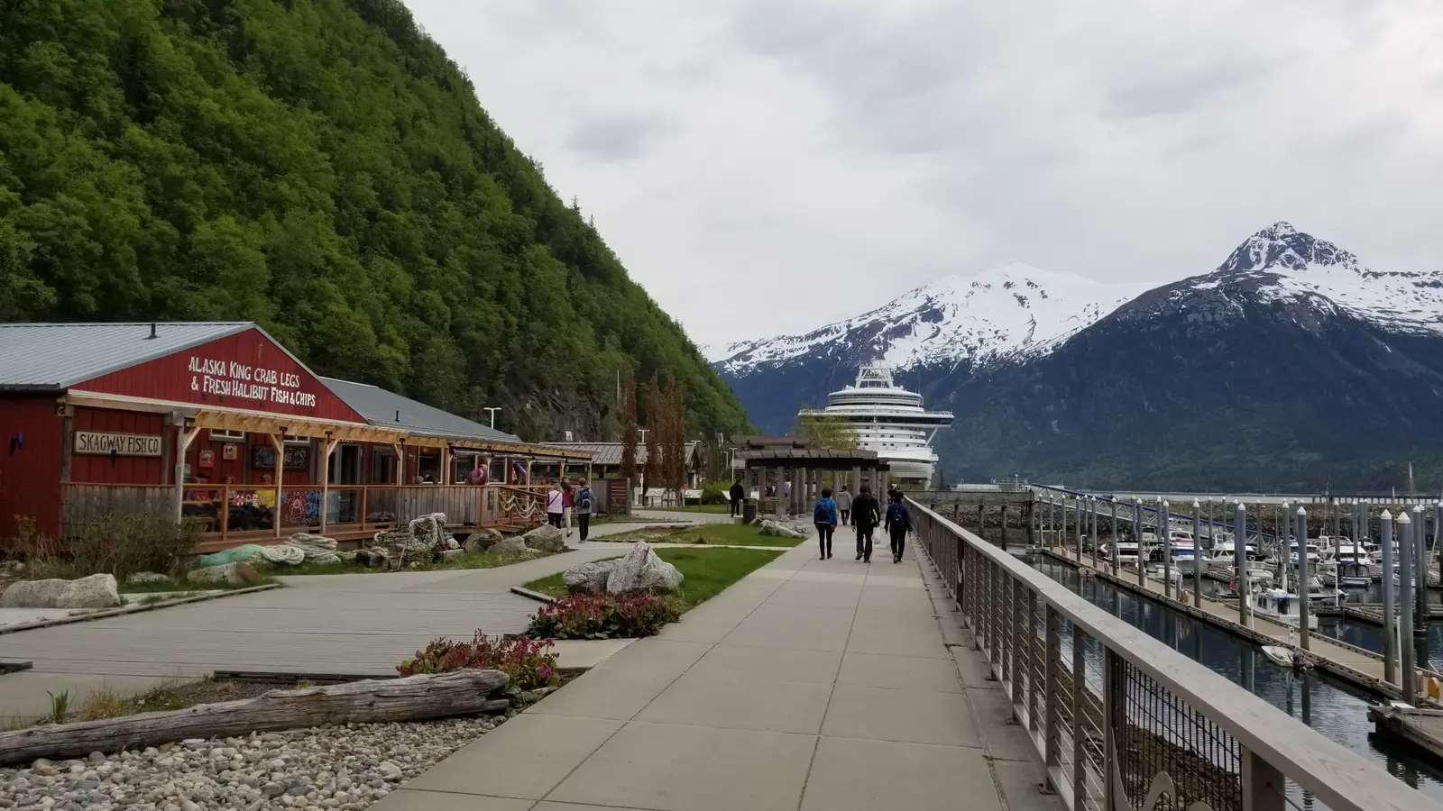 The cruise ship docks at Skagway.