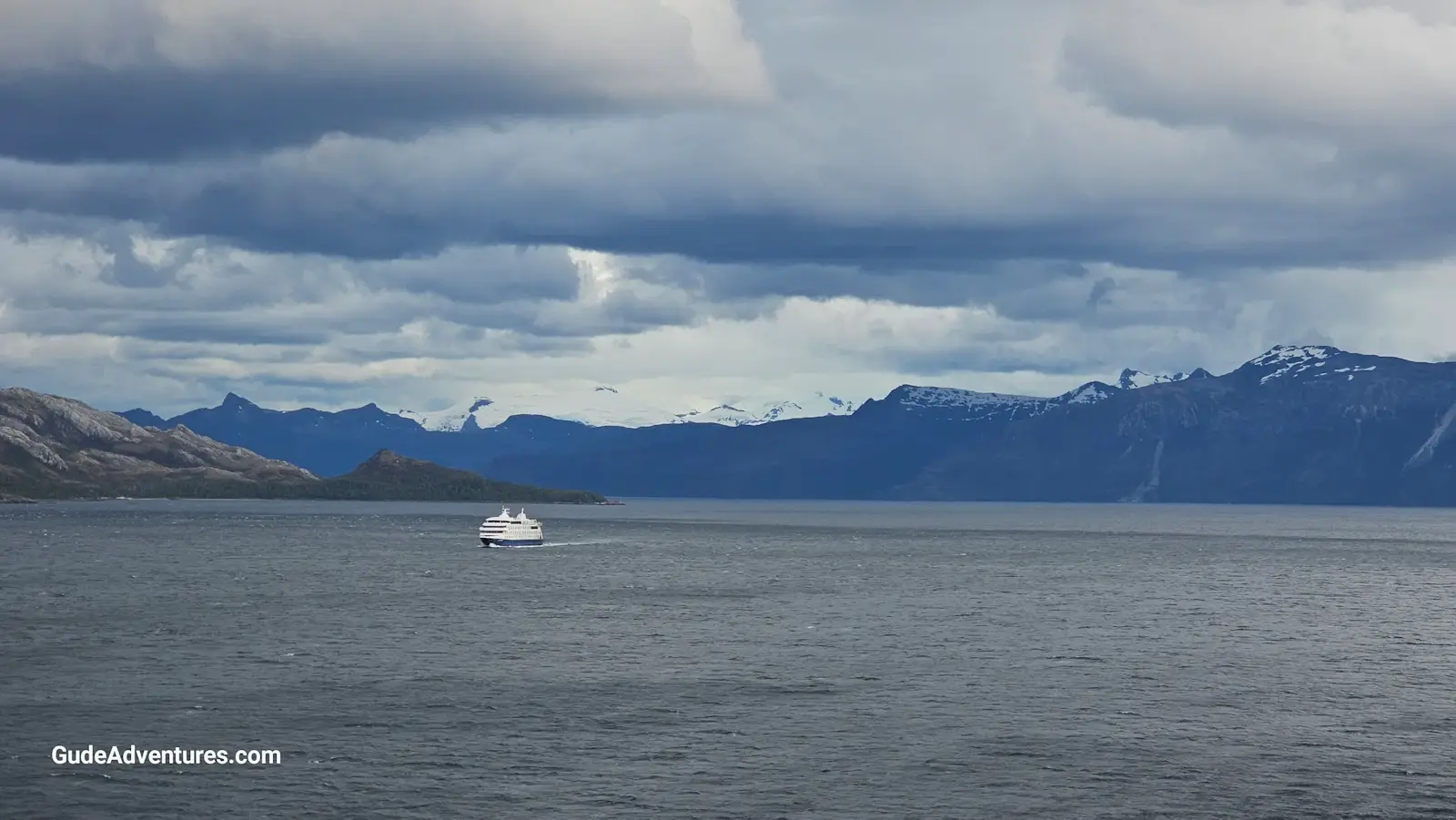 An expedition ship in the Straits of Magellan